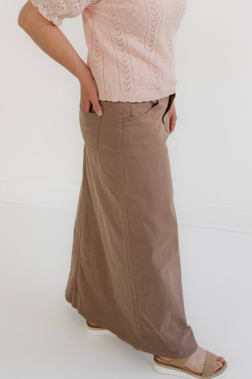 Brooklyn Twill Maxi Skirt in Sandstone