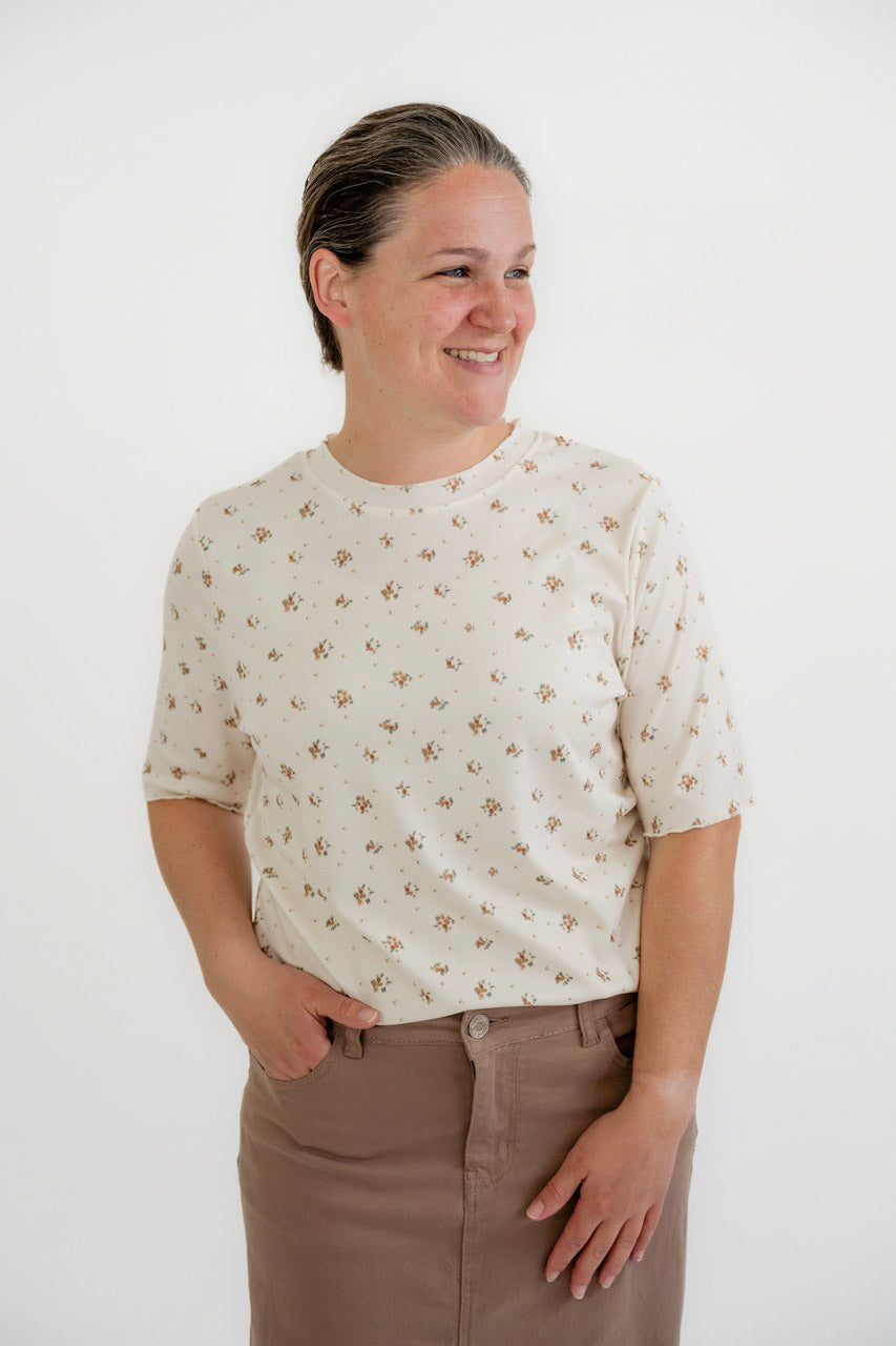 Leigh Floral Knit Top in Cream - Womens - Tops - Shirts