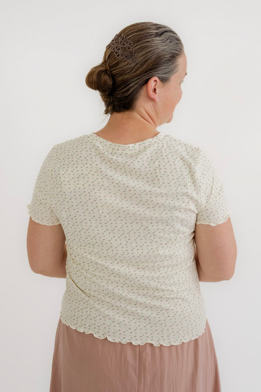 Leisha Ribbed Top in Rose Ditsy Floral