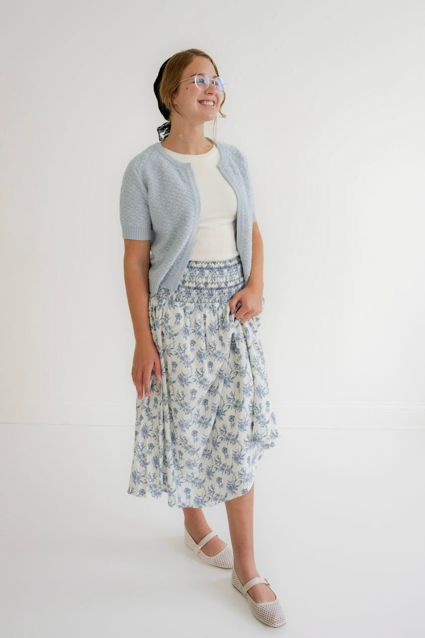 Briar Floral Skirt in Porcelain Blue