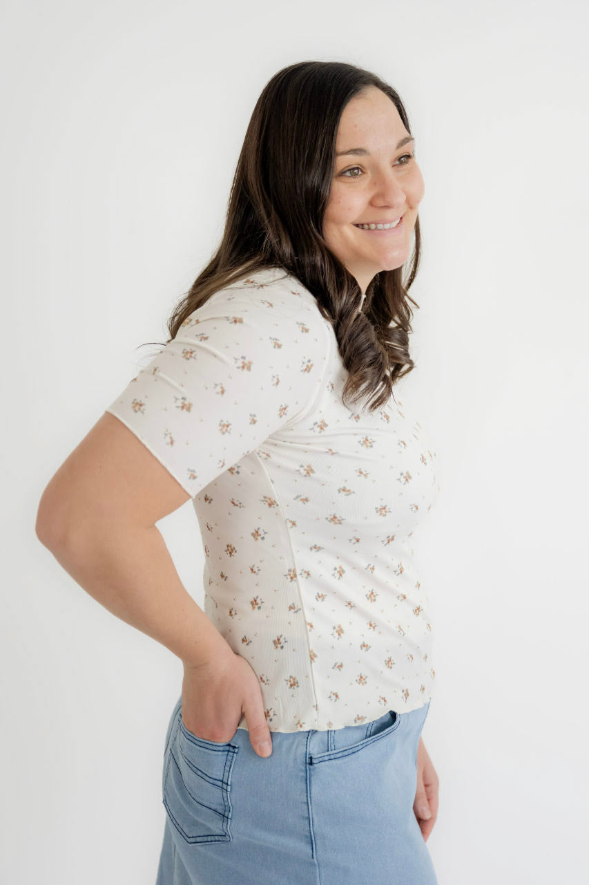 Leigh Floral Knit Top in Cream - Womens - Tops - Shirts