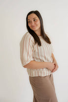 Julian Striped Gauze Top in Terracotta - Womens - Tops - Shirts