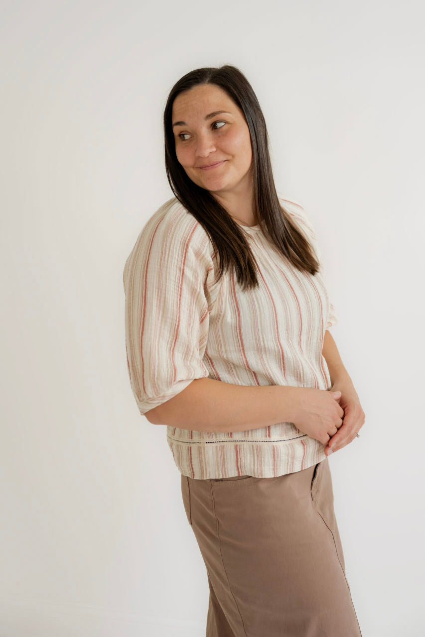 Julian Striped Gauze Top in Terracotta