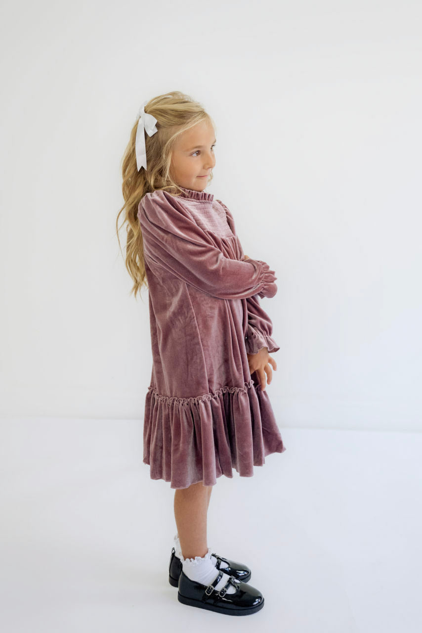 Noelle Girls Smocked Velvet Holiday Dress in Plum - Noelle Girls Smocked Velvet Holiday Dress in Plum - 2T - Salt and Honey