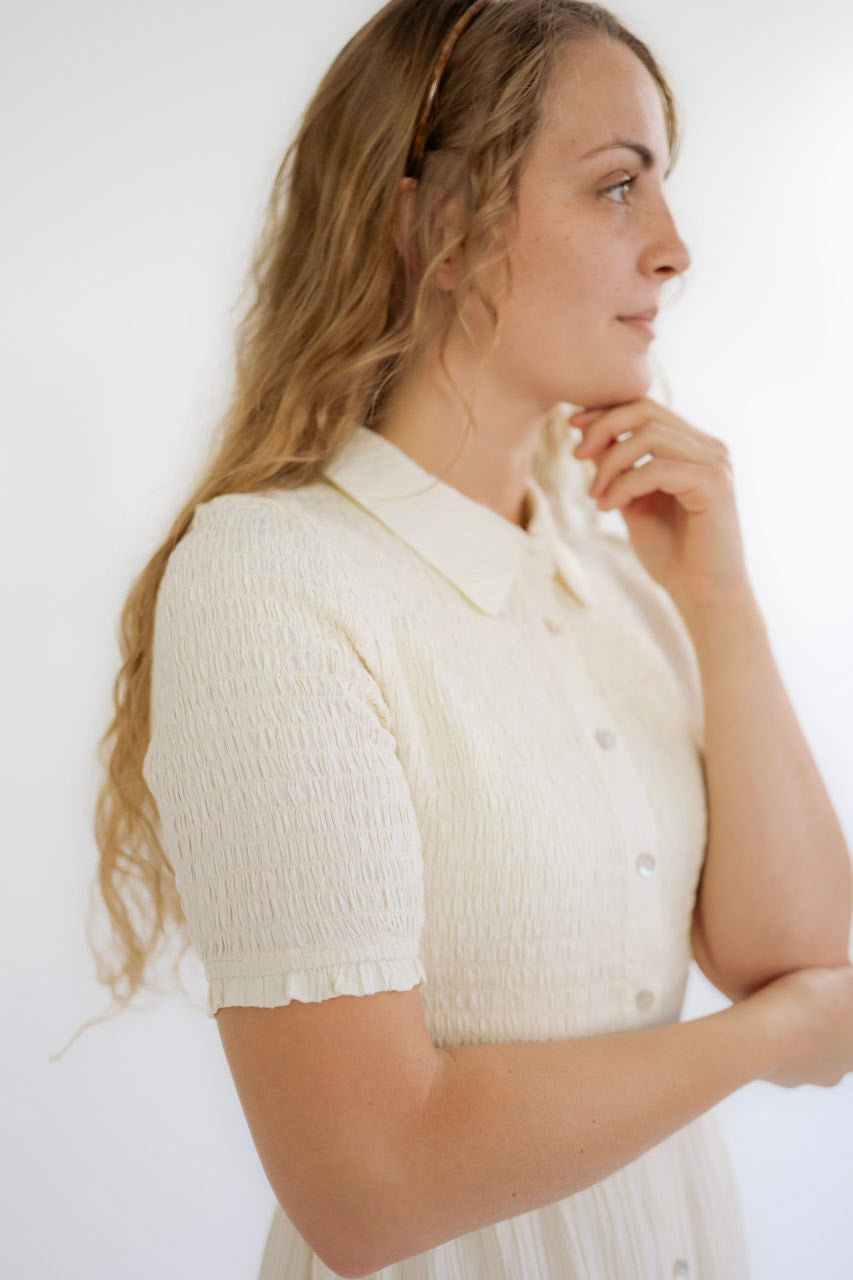 Saylor Smocked Midi Dress in Vanilla - FINAL SALE - Saylor Smocked Midi Dress in Vanilla - FINAL SALE - S - Salt and Honey