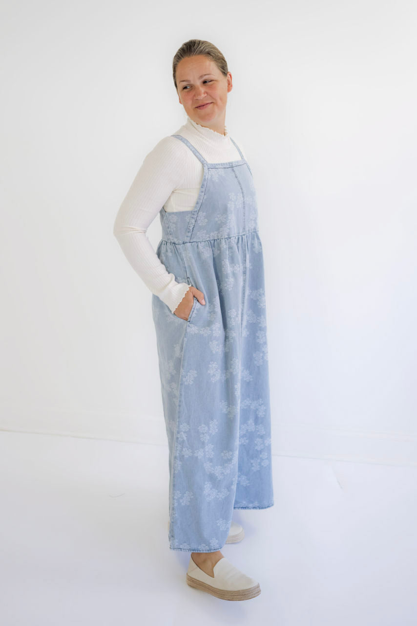 Bali Denim Floral Jumper Dress - Bali Denim Floral Jumper Dress - S - Salt and Honey