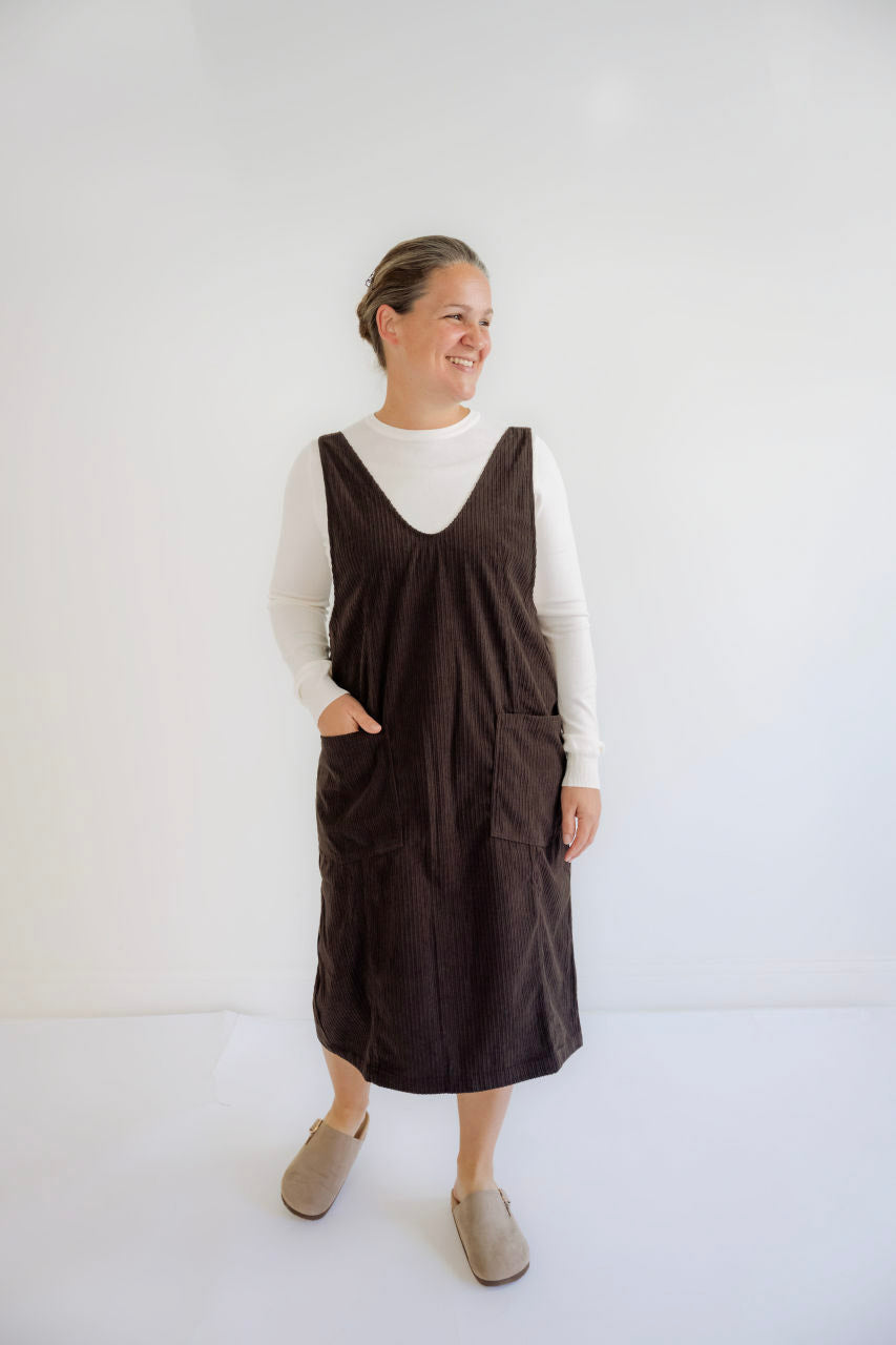 Neela Corduroy Jumper Dress in Espresso - Neela Corduroy Jumper Dress in Espresso - S - Salt and Honey