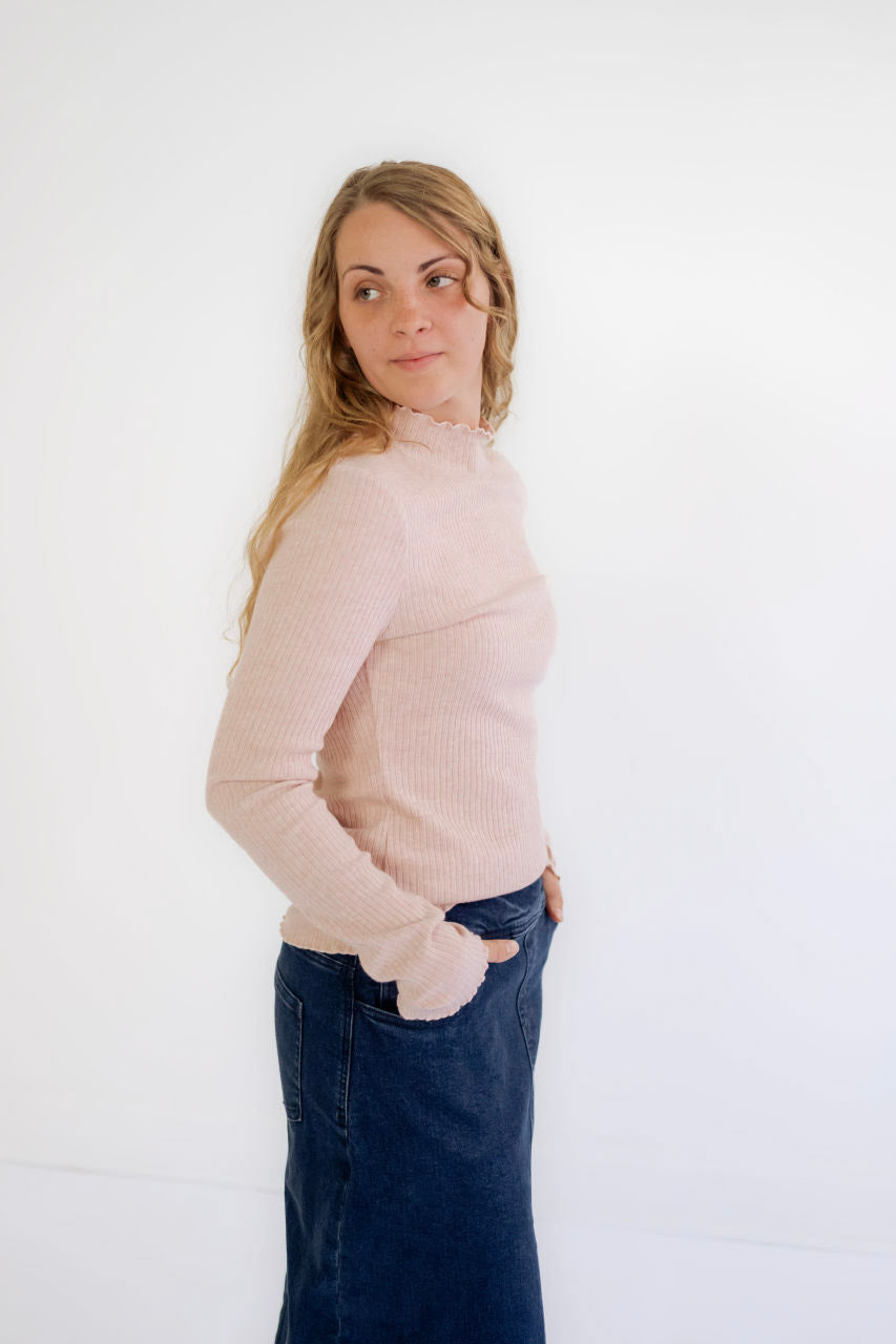 Zaria Ribbed Top in Pink Melange - Zaria Ribbed Top in Pink Melange - S - Salt and Honey