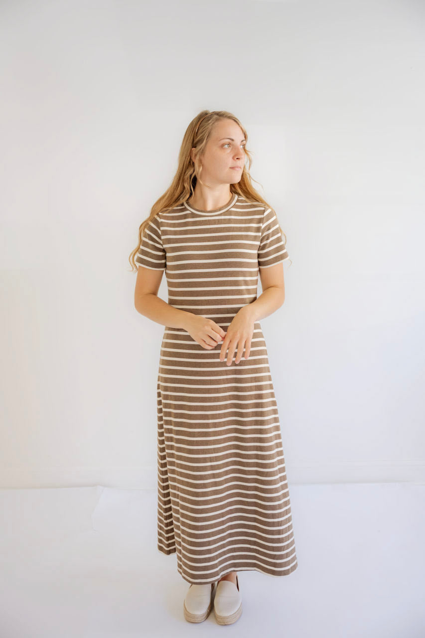 Ainsley Striped Maxi Dress in Chocolate Mocha - Ainsley Striped Maxi Dress in Chocolate Mocha - S - Salt and Honey