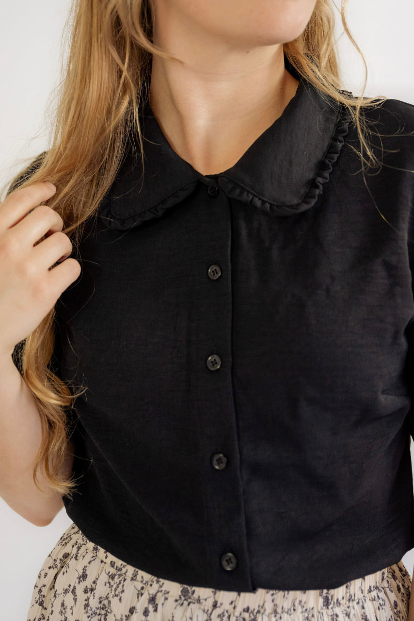 Lillian Peter Pan Top in Black - Lillian Peter Pan Top in Black - XS - Salt and Honey