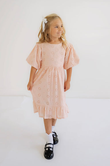 Eleanor Pink Eyelet Puff Sleeve Dress - Final Sale - Eleanor Pink Eyelet Puff Sleeve Dress - Final Sale - 12-18 months - Salt and Honey