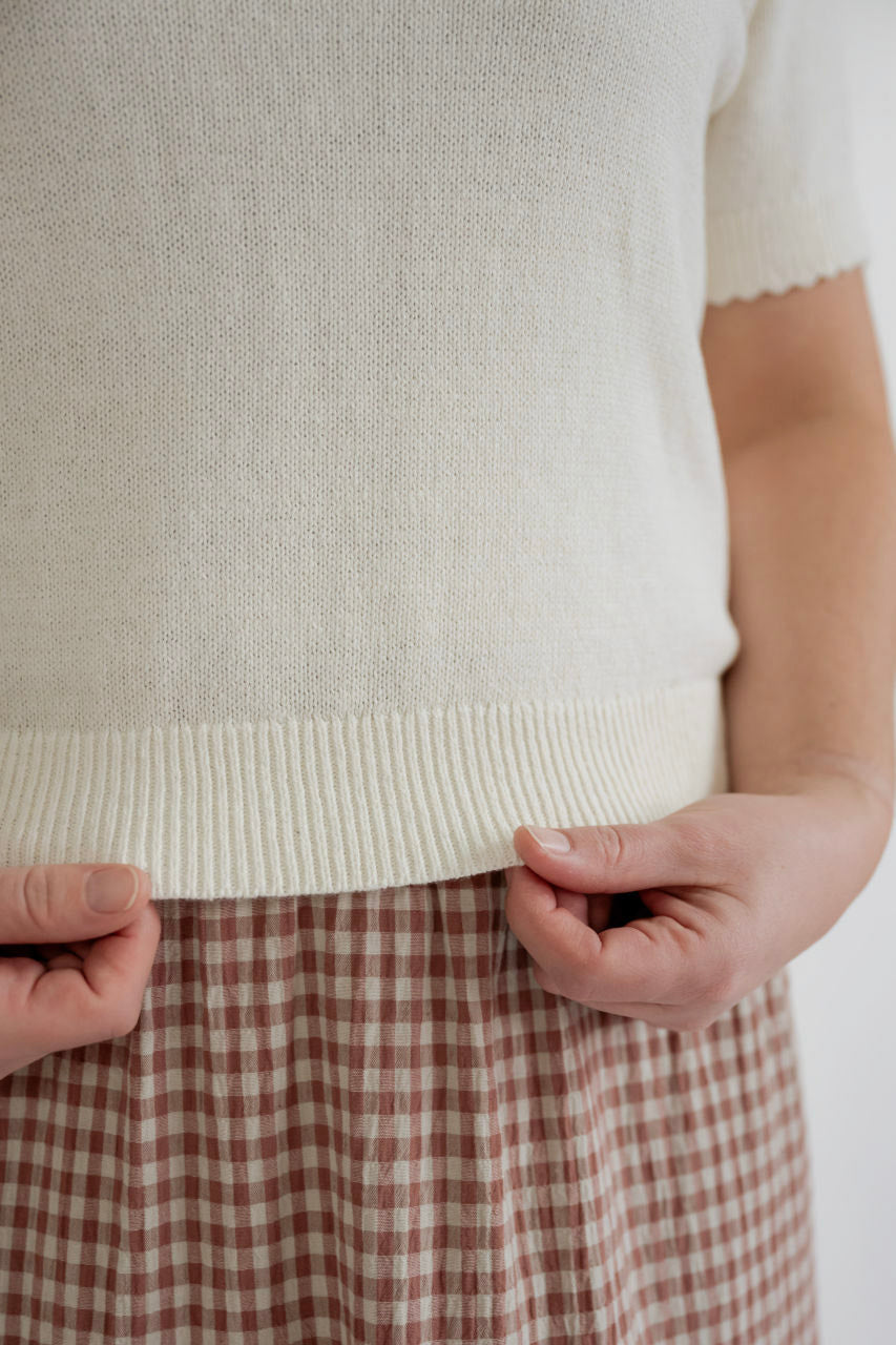 Samara Scalloped Cotton Sweater in Ivory