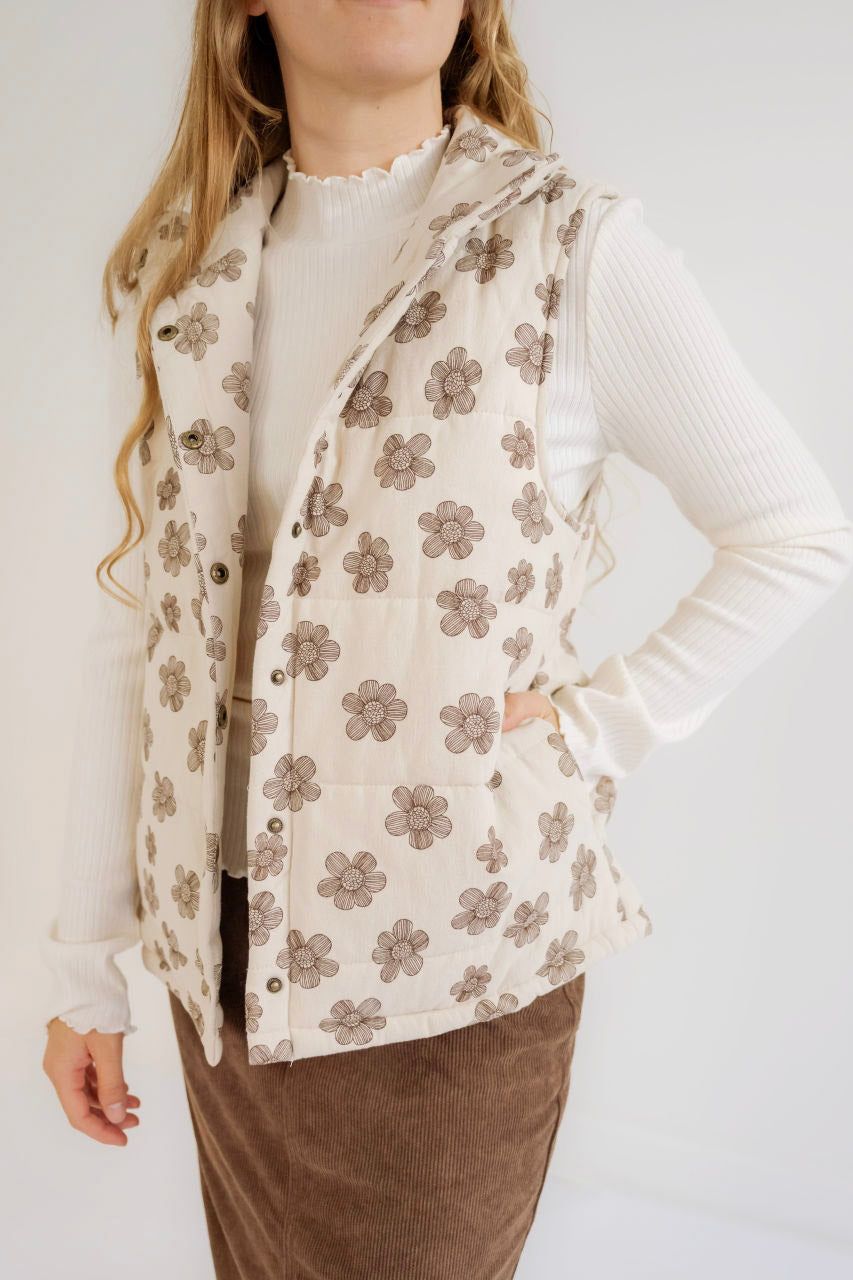 Olympia Floral Puffer Vest in Ecru - FINAL SALE - Olympia Floral Puffer Vest in Ecru - FINAL SALE - S - Salt and Honey