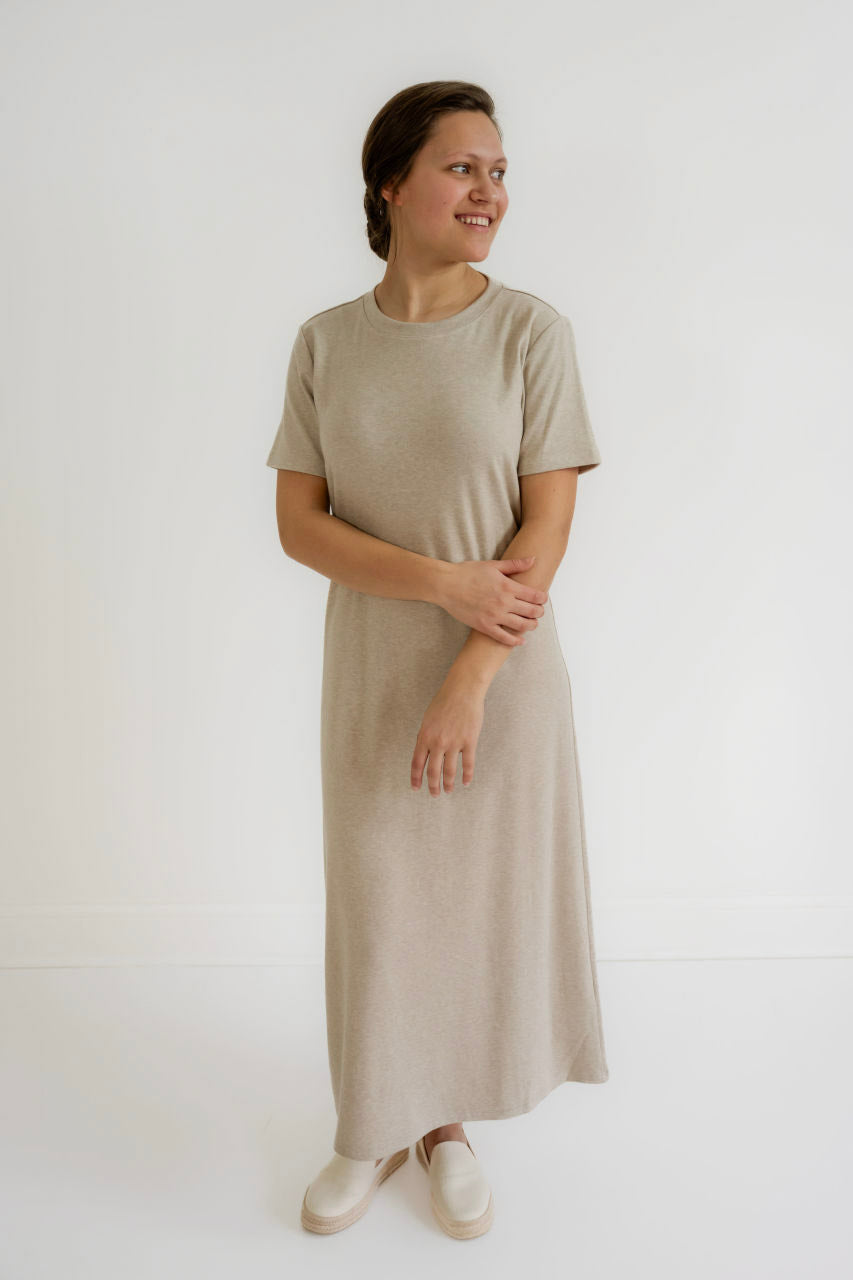Ainsley Knit Midi Dress in Taupe - Womens - Dresses