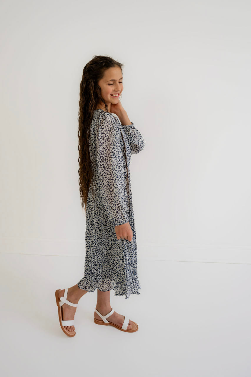 Cora Girls Floral Dress in Navy