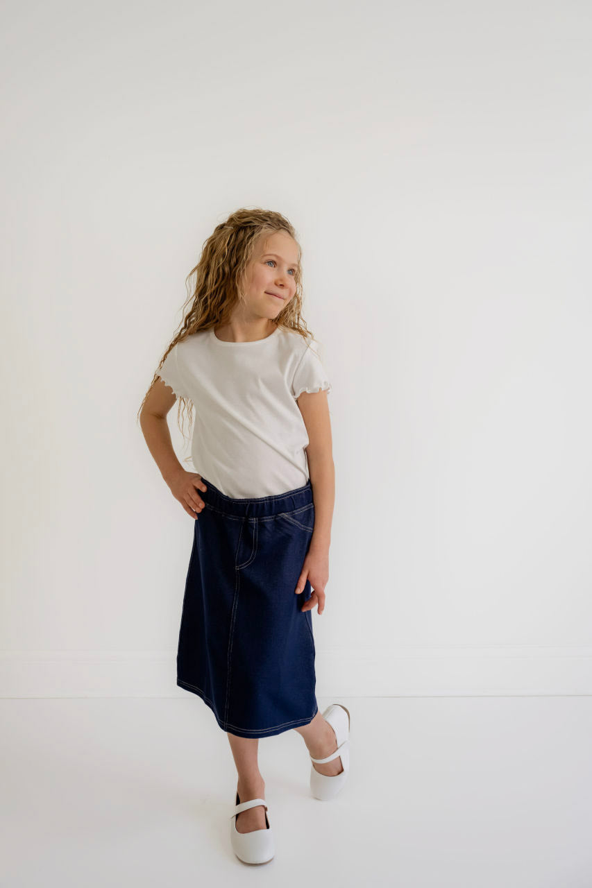 Piper Girls Knit Skirt in Navy