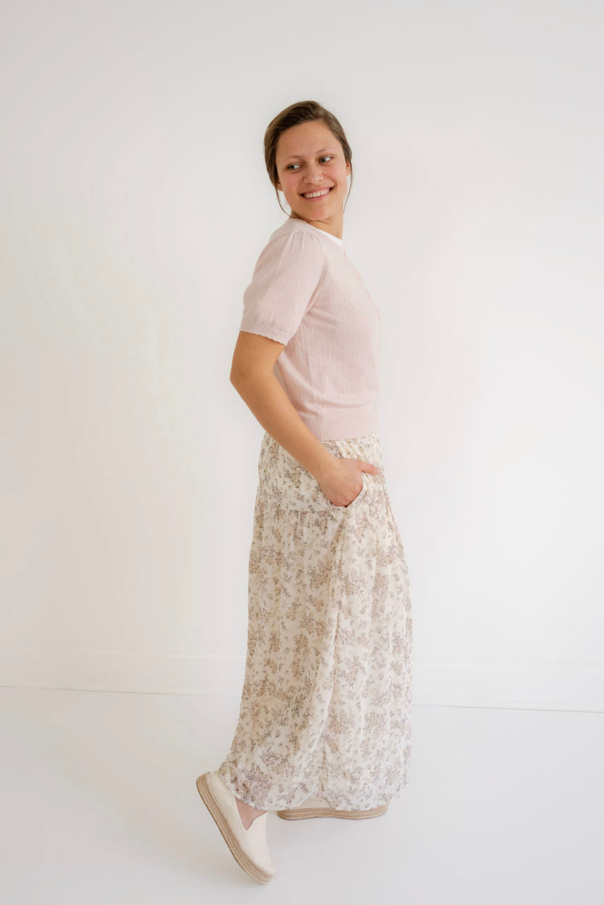 Amber Floral Midi Skirt in Cream