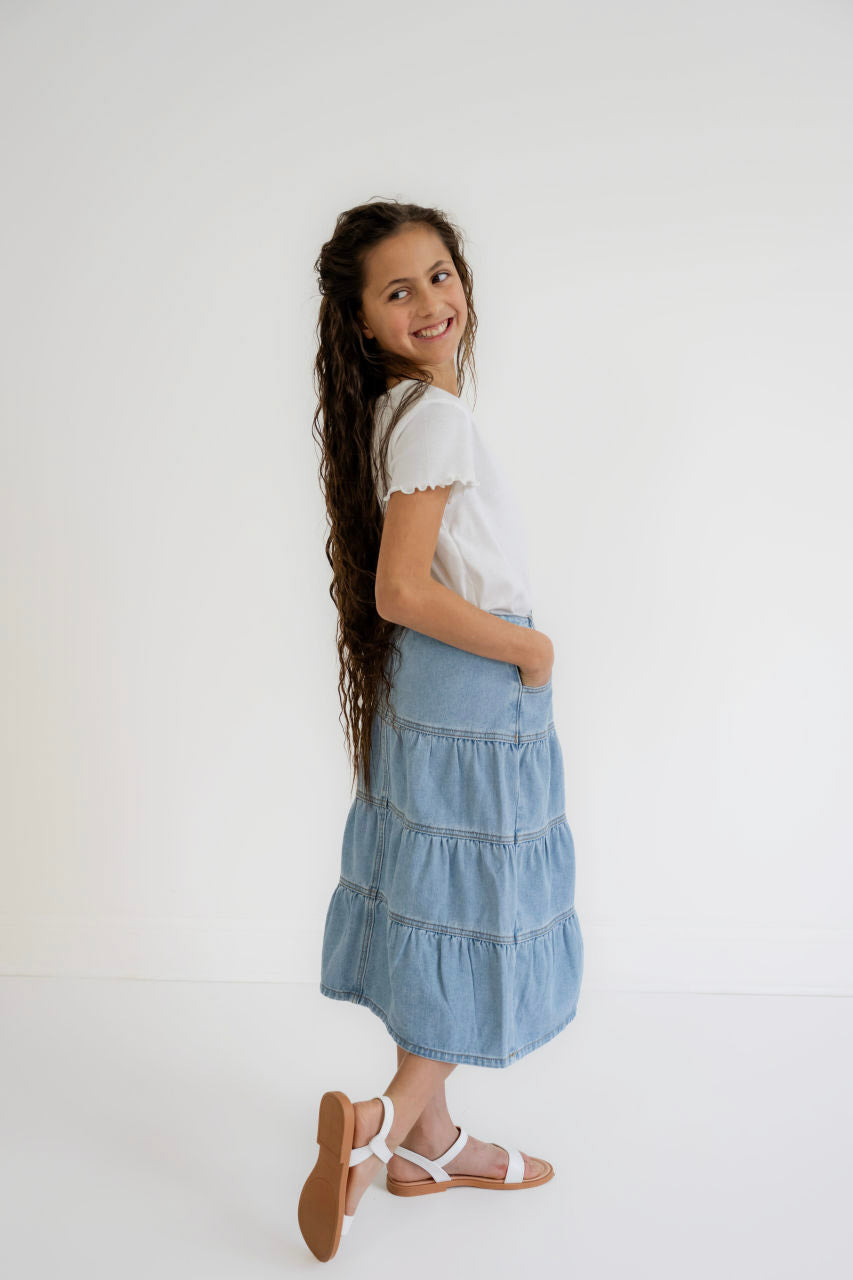 Denver Girls Tiered Denim Skirt