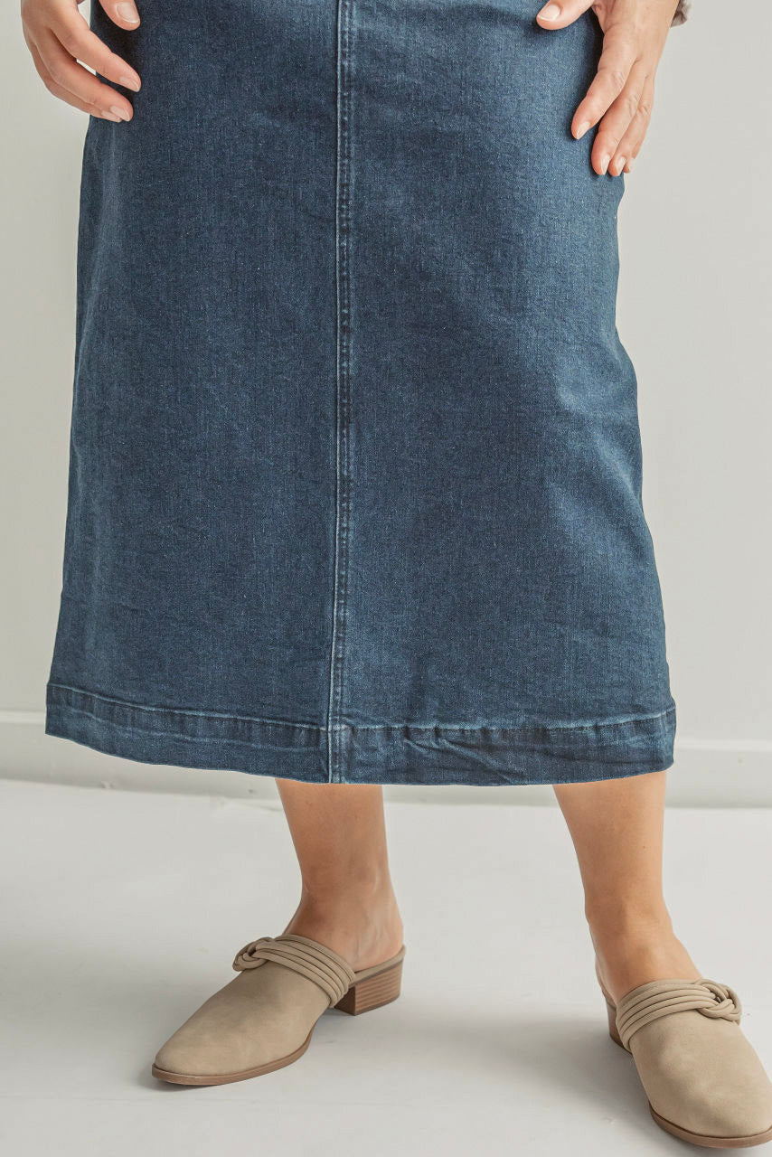 Margaret Denim Midi Skirt in Dark Wash