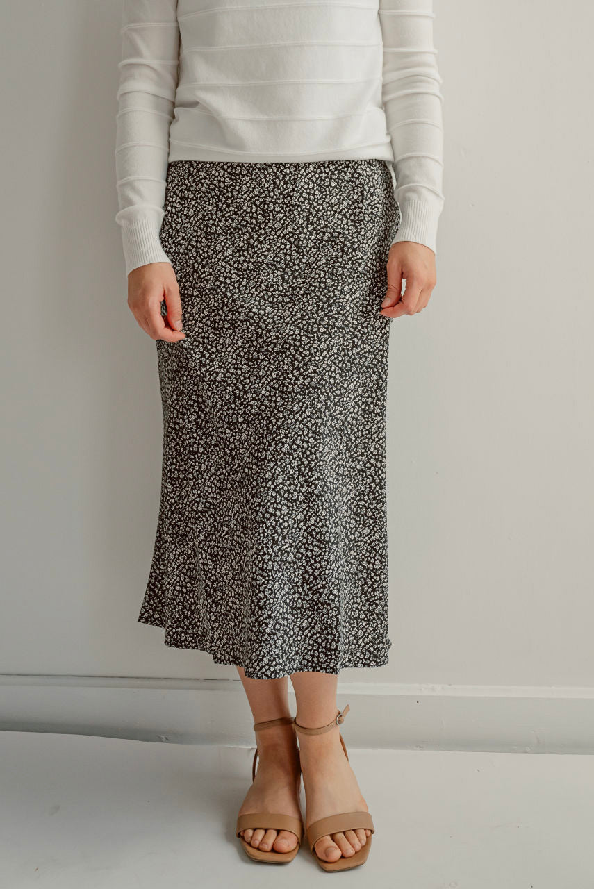 Geneva Floral Midi Skirt in Black