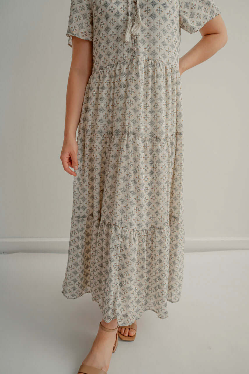 Charleston Maxi Print Dress in Cream