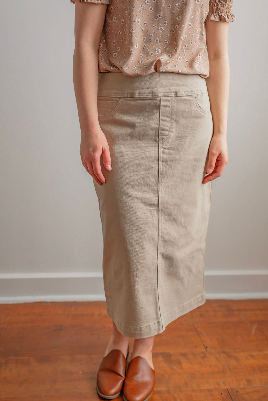 Sara 29" Denim Skirt in Khaki