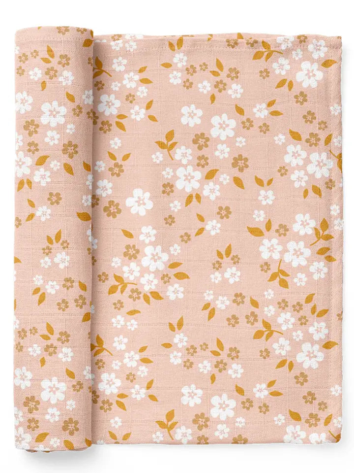 Muslin Swaddle Baby Blanket in Whimsy Floral Peach