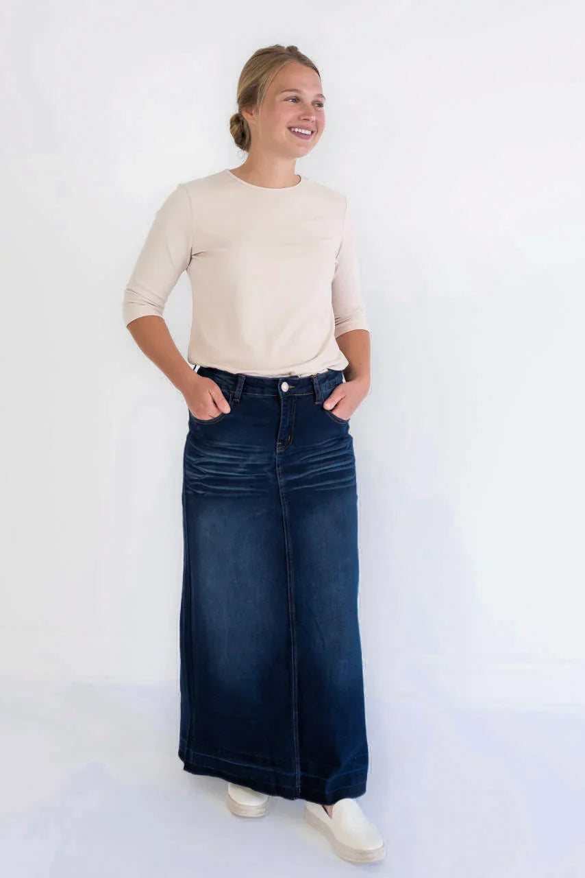 Ella Denim Maxi Skirt in Dark Wash - Ella Denim Maxi Skirt in Dark Wash - S - Salt and Honey
