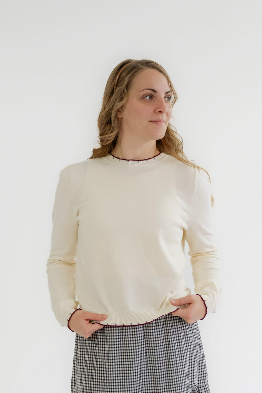 Palmer Scalloped Sweater in Ivory Wine