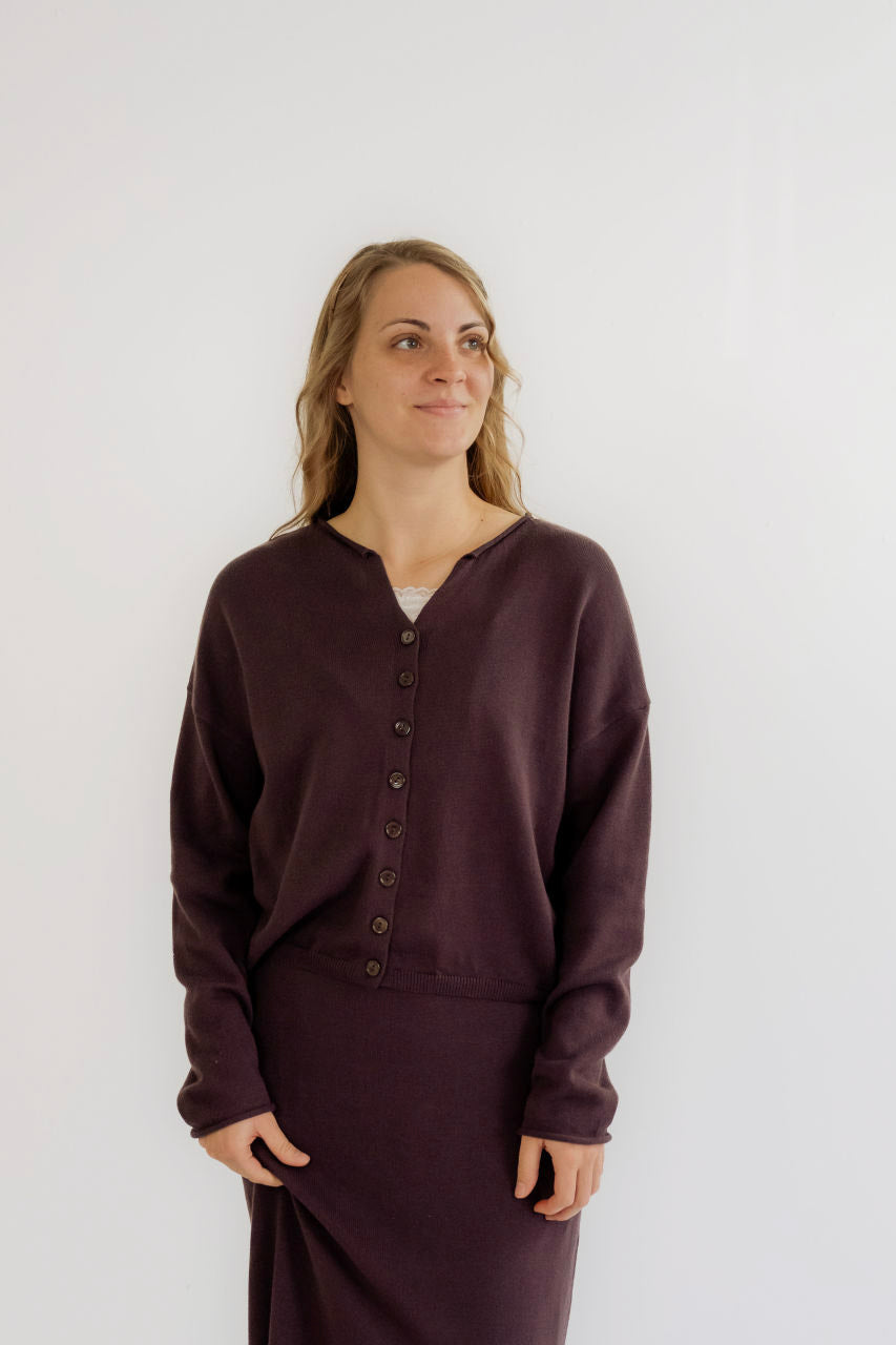 Amani Button Knit Cardigan in Plum - Amani Button Knit Cardigan in Plum - XS - Salt and Honey