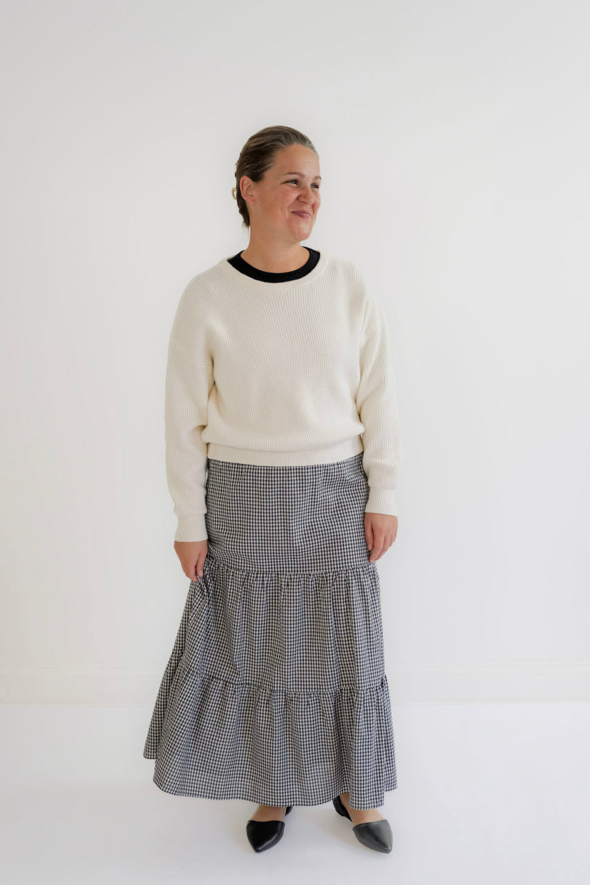 Evette Tiered Gingham Skirt in Black - Evette Tiered Gingham Skirt in Black - S - Salt and Honey