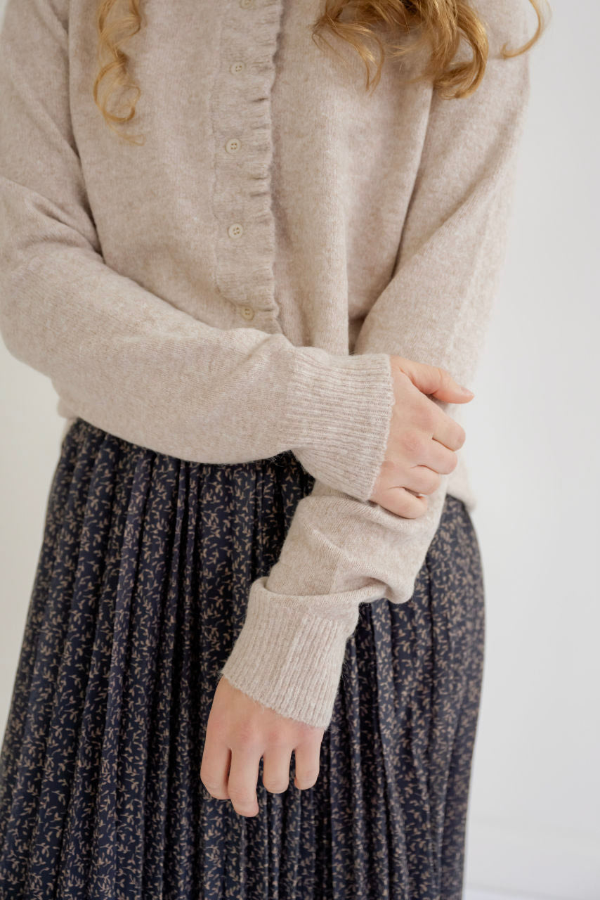 Arlowe Ruffle Cardigan in Oatmeal - Arlowe Ruffle Cardigan in Oatmeal - S - Salt and Honey