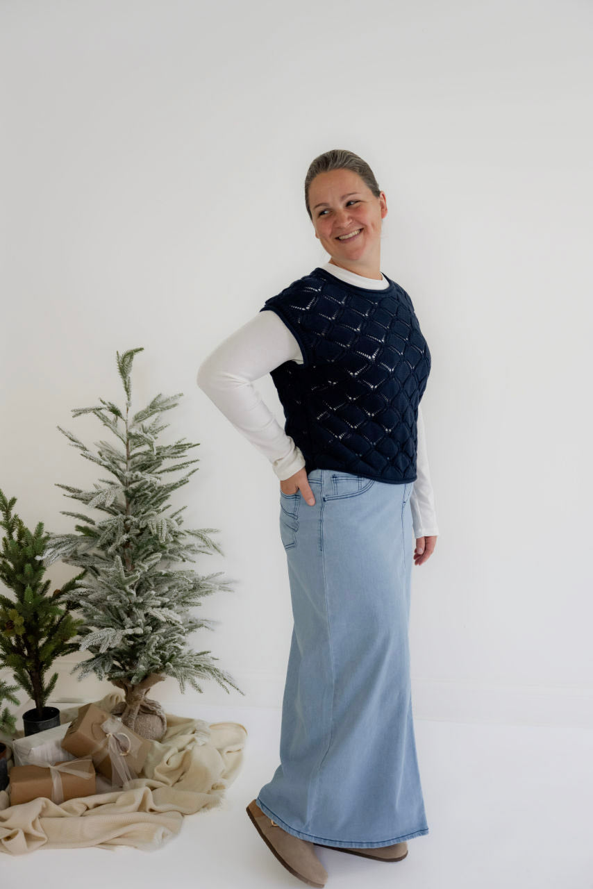 Chandler Open Knit Vest in Navy - Chandler Open Knit Vest in Navy - S - Salt and Honey