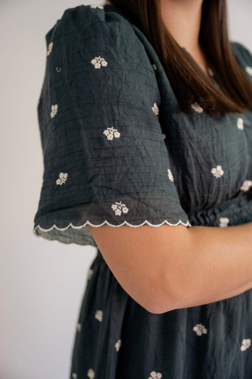 Laken Floral Embroidered Dress in Teal - Laken Floral Embroidered Dress in Teal - S - Salt and Honey