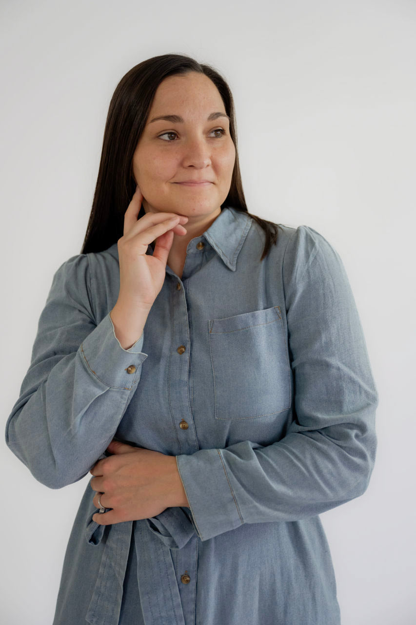 Wrenna Chambray Denim Midi Dress - Wrenna Chambray Denim Midi Dress - S - Salt and Honey