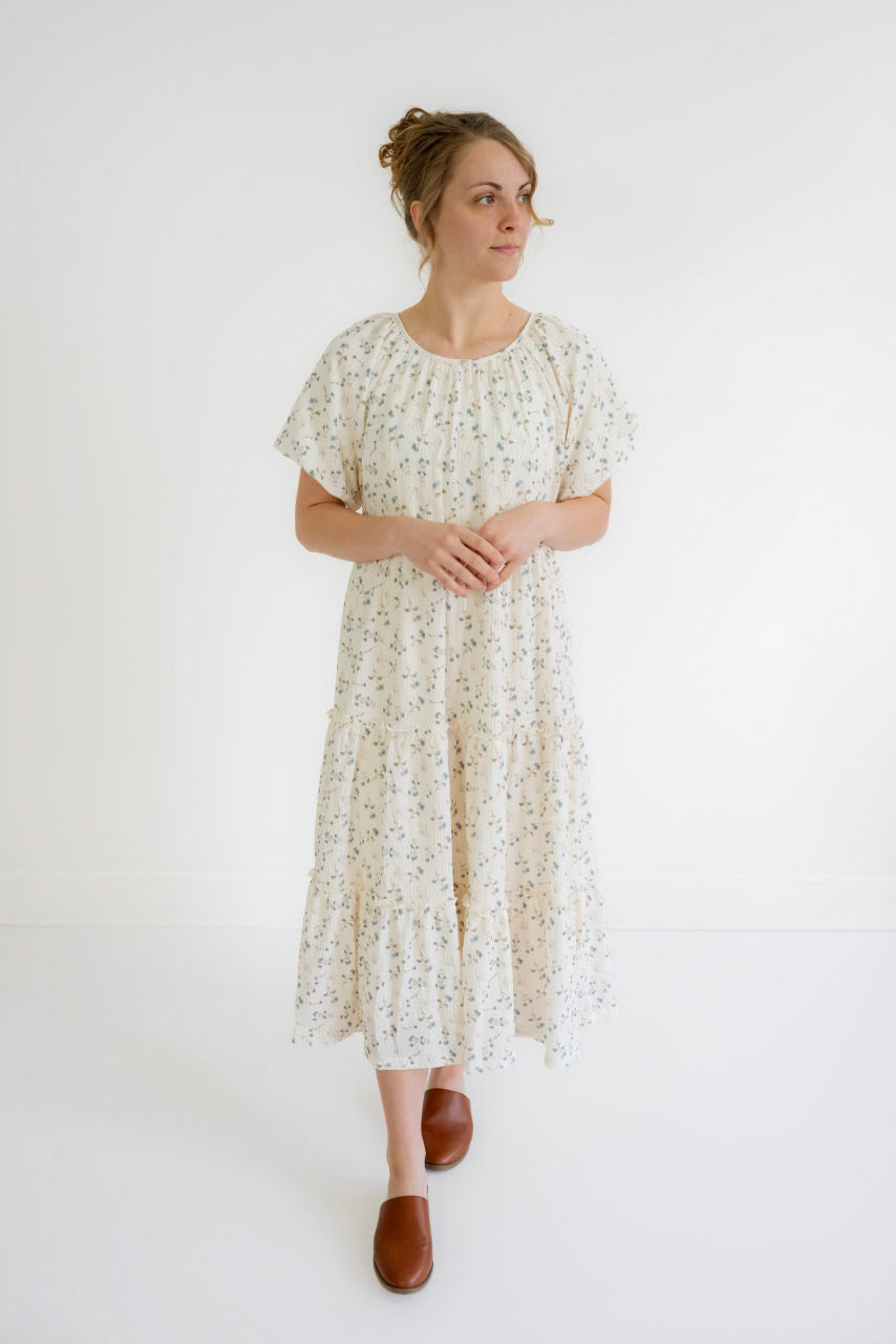 Karina Floral Midi Dress in Blue Fog Floral