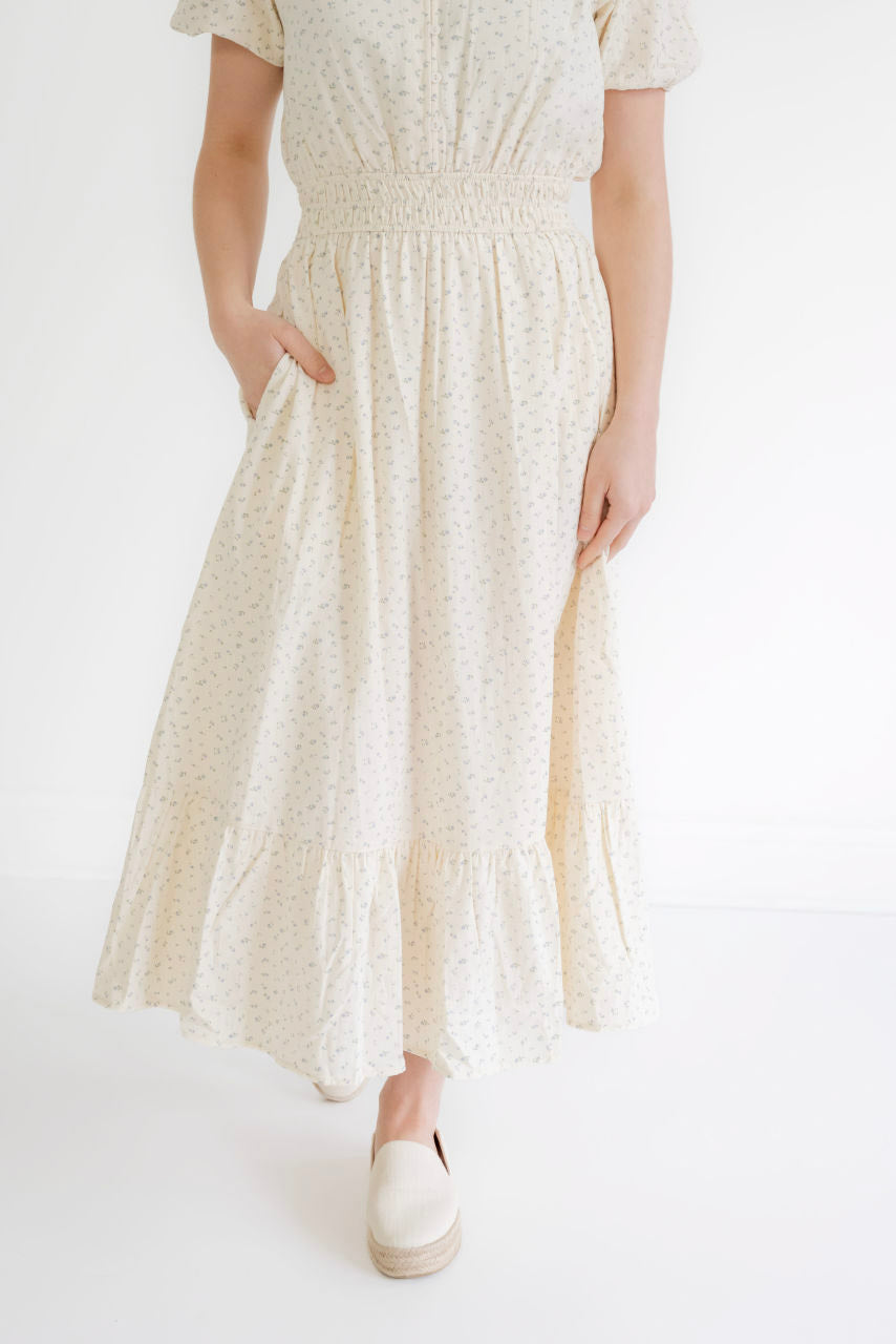 Lina Floral Cotton Dress in Misty Blue Floral