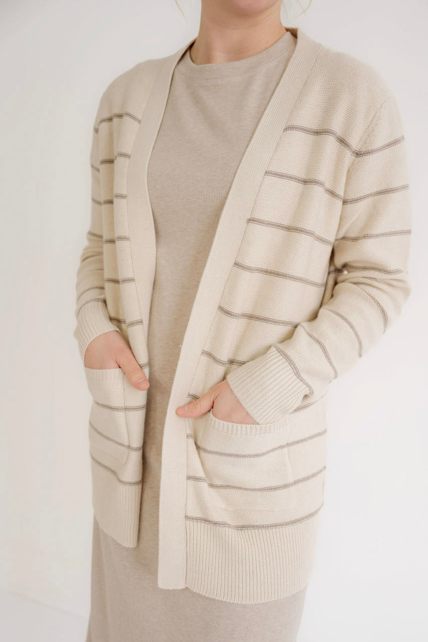 Celine Striped Cardigan in Taupe