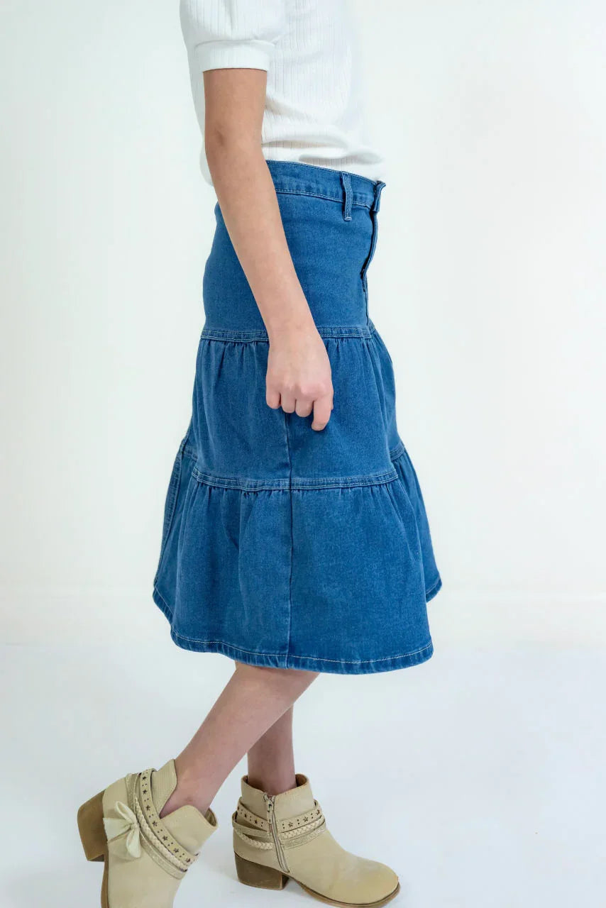 Ellery Girls Midi Denim Skirt - Ellery Girls Midi Denim Skirt - S (4/6) - Salt and Honey