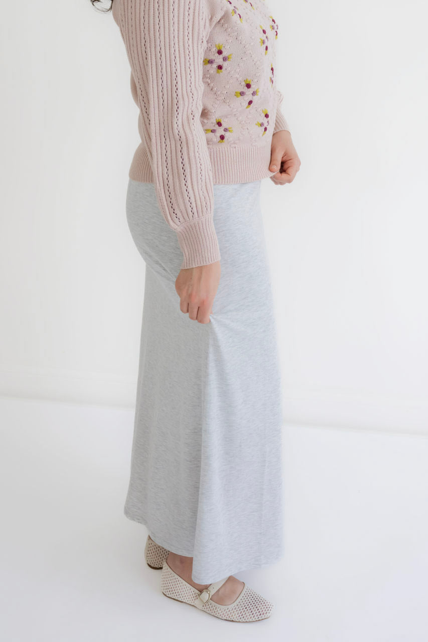 Clarise Knit Maxi Skirt in Heather Gray