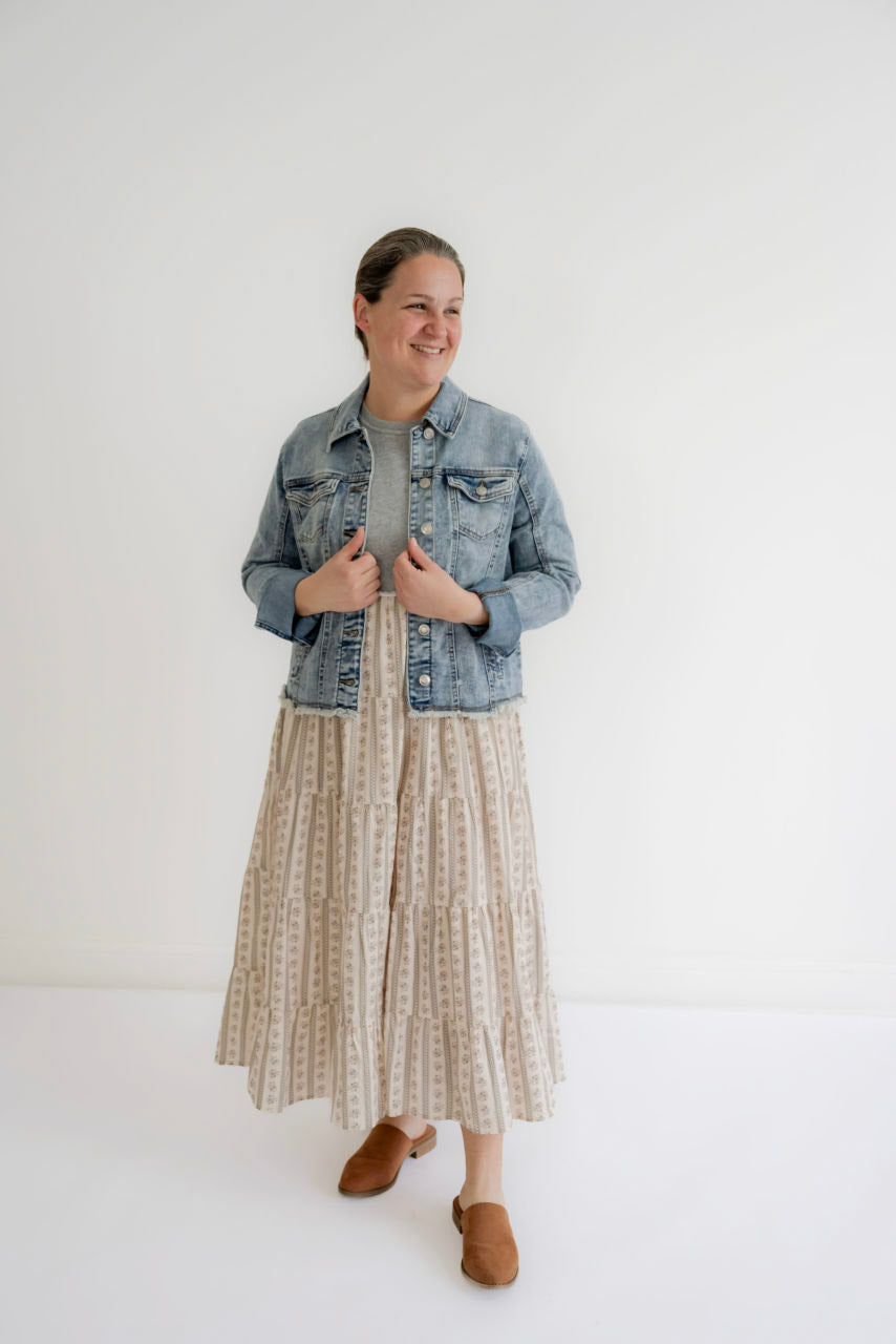 Astoria Floral Tiered Dress in Gray