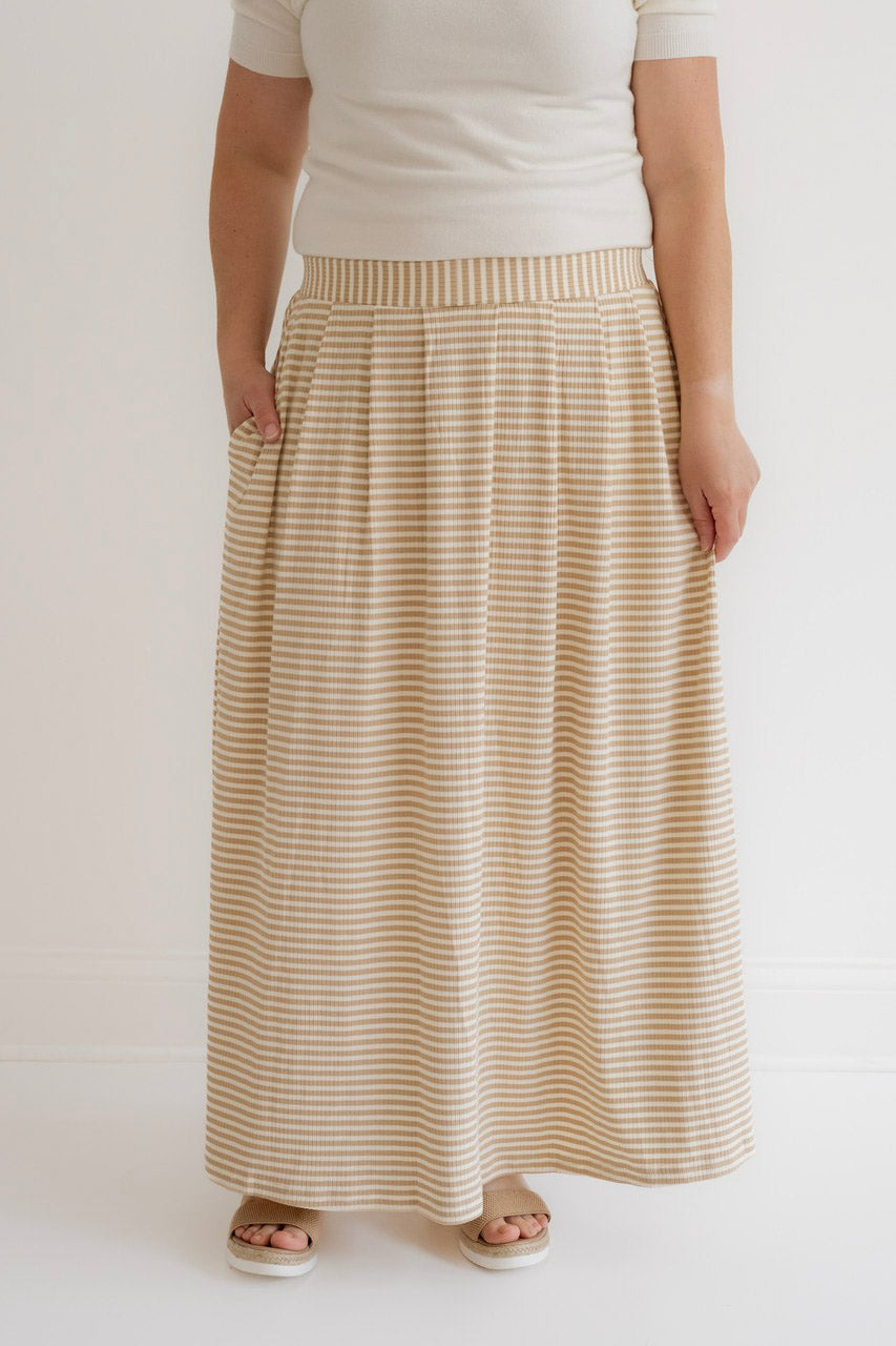 Hadassah Striped Knit Skirt in Beige