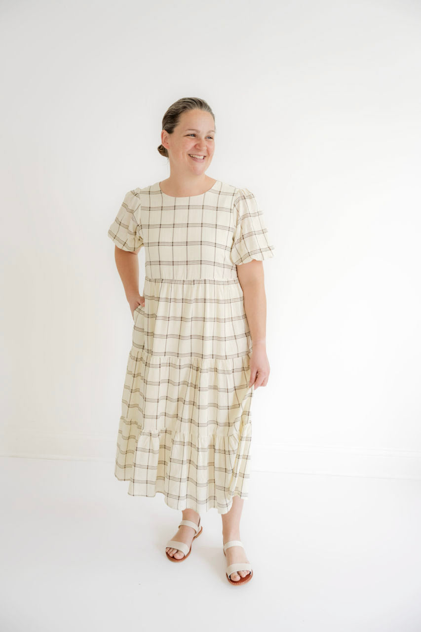Callen Grid Print Dress in Chocolate