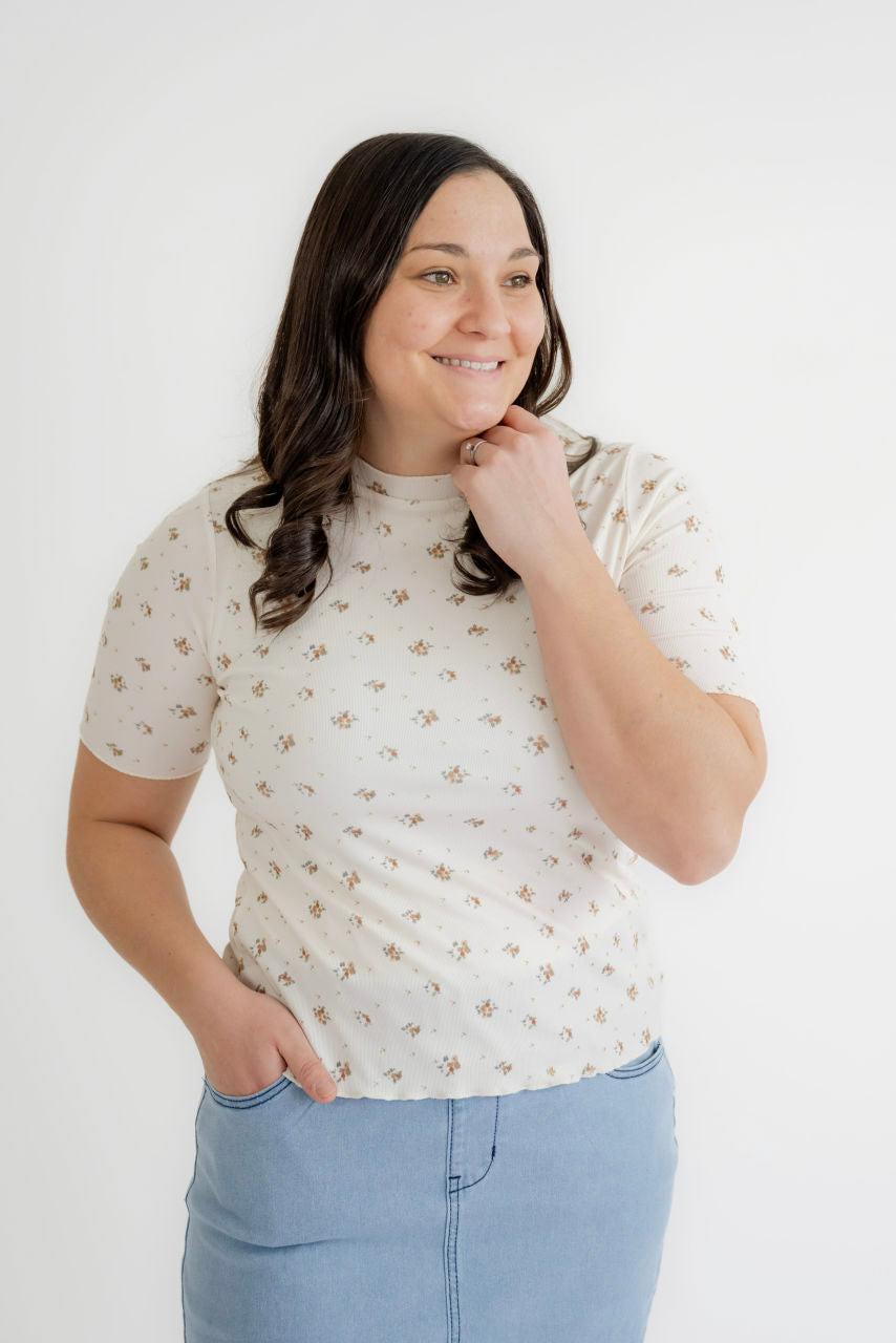 Leigh Floral Knit Top in Cream - Womens - Tops - Shirts