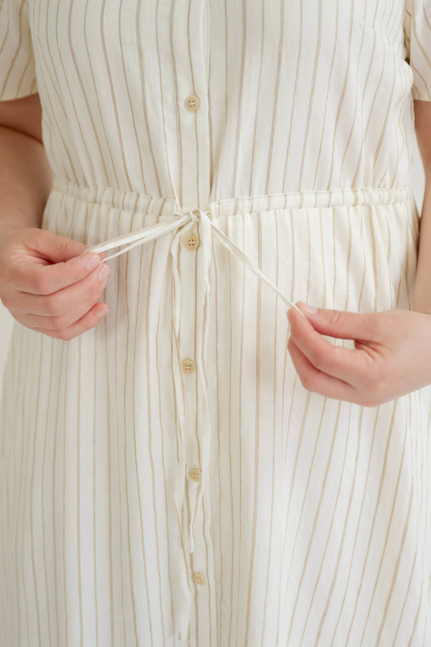Hollis Striped Shirt Dress in Taupe