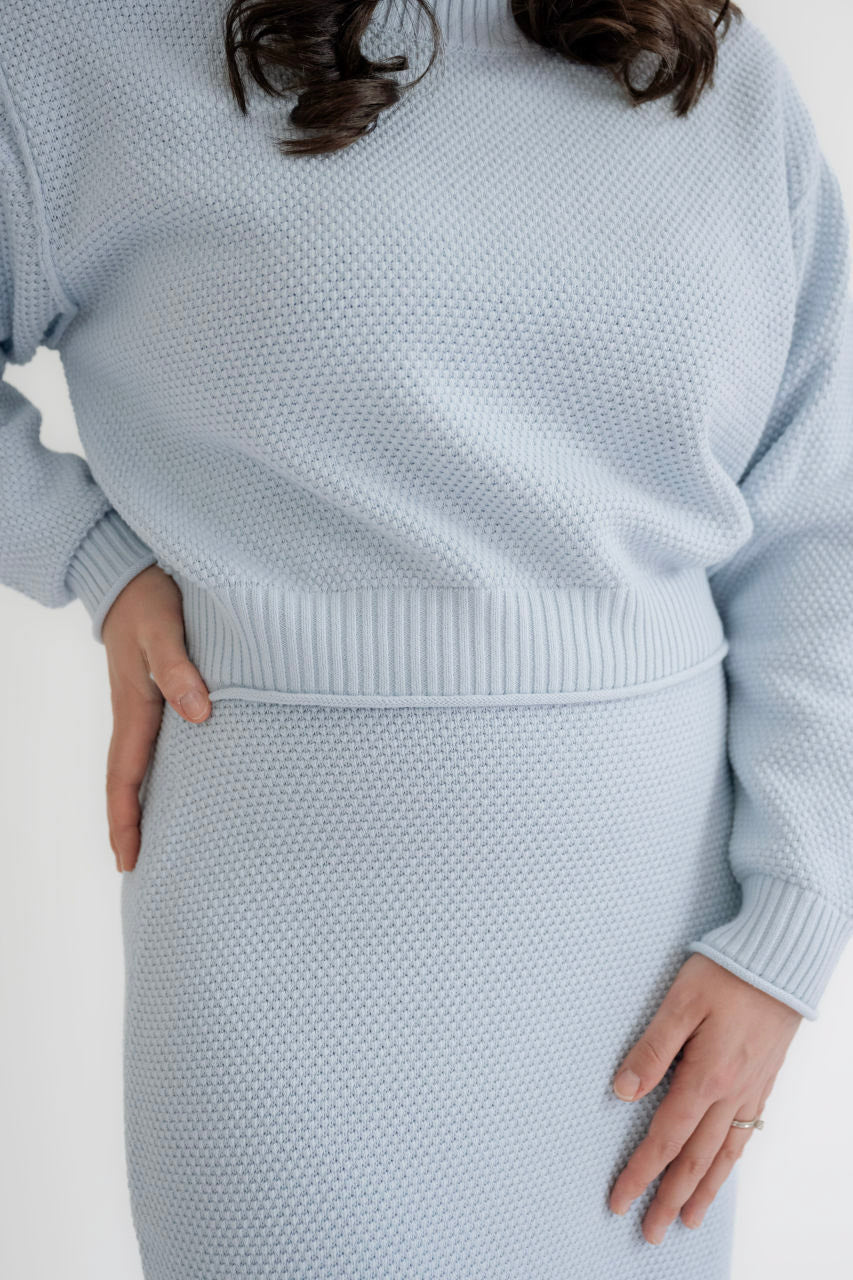 Elliott Waffle Knit Sweater in Sky- FINAL SALE - Womens - Tops - Sweaters