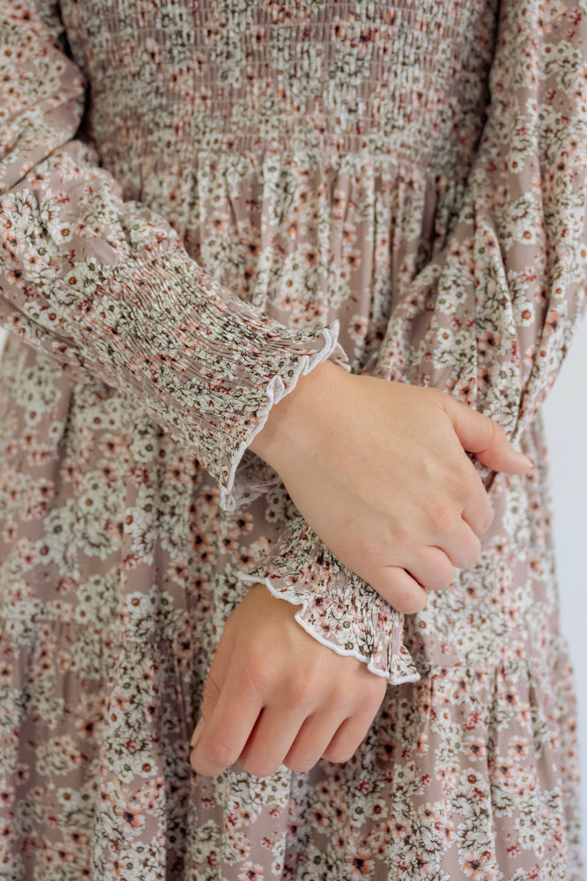 Essie Smocked Floral Dress in Mauve - Essie Smocked Floral Dress in Mauve - S - Salt and Honey