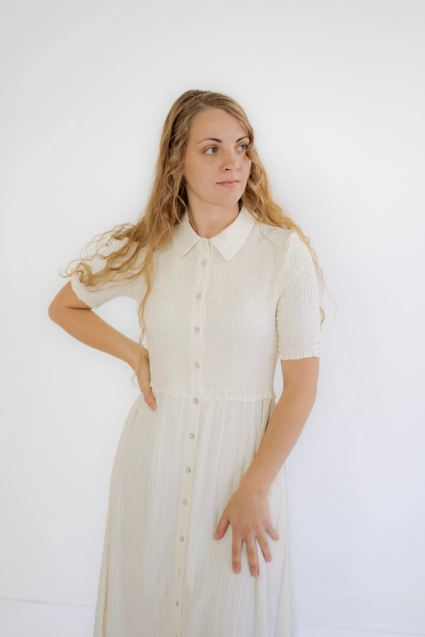 Saylor Smocked Midi Dress in Vanilla - FINAL SALE - Saylor Smocked Midi Dress in Vanilla - FINAL SALE - S - Salt and Honey
