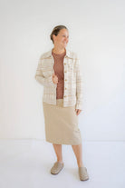 Blythe Midi Denim Skirt in Light Khaki - Blythe Midi Denim Skirt in Light Khaki - XS - Salt and Honey