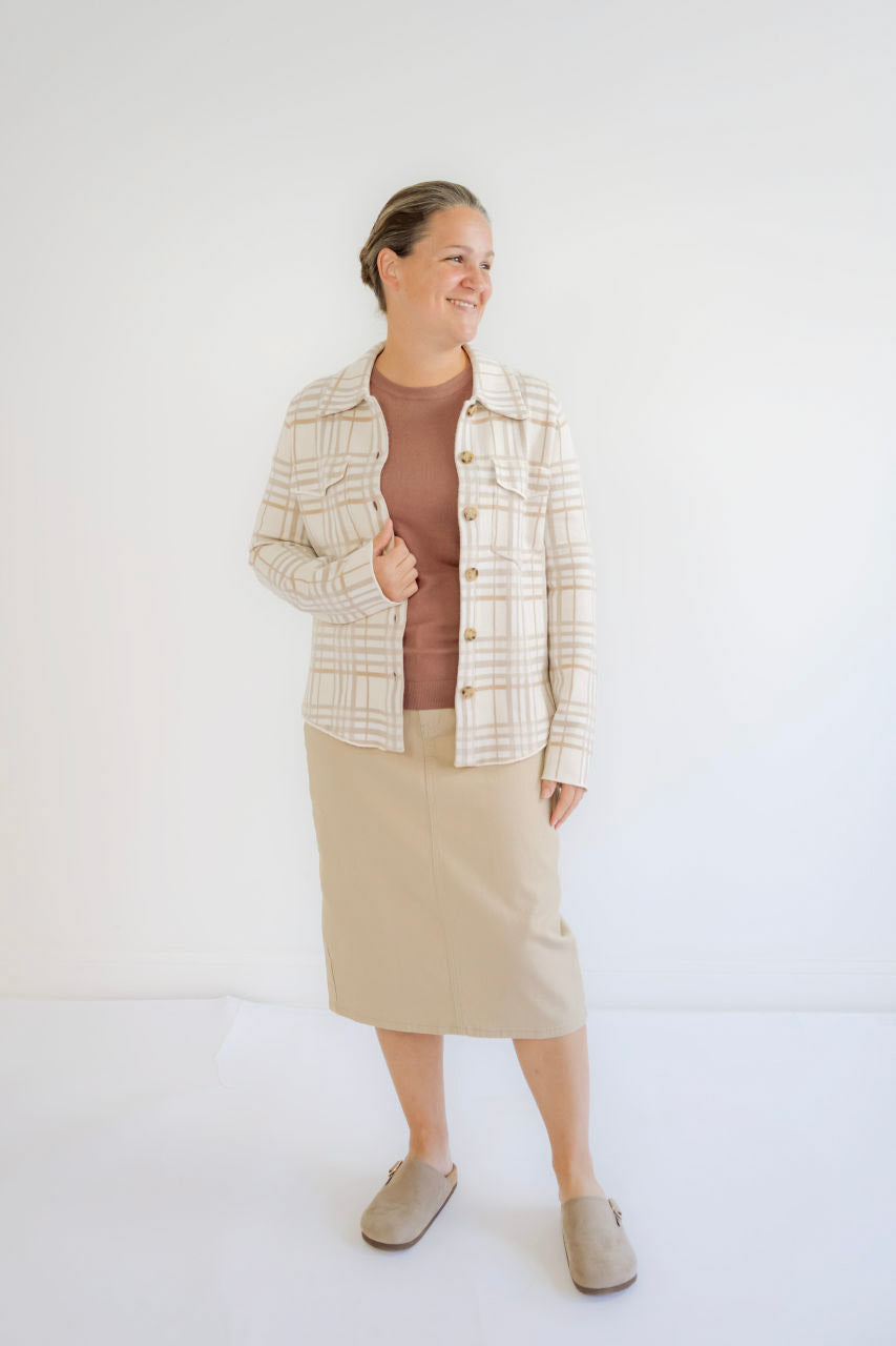 Blythe Midi Denim Skirt in Light Khaki - Blythe Midi Denim Skirt in Light Khaki - XS - Salt and Honey